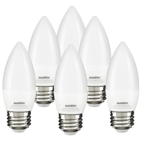 Sunlite LED B13 7W 60W= Dimmable E26 Base Energy Star 90 CRI Torpedo 3000K Chandelier Light Bulbs, 6PK 41772-SU
